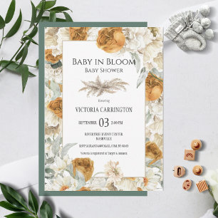 Baby i Bloom Blommigt Neutralt Baby Shower Bröllop Inbjudningar