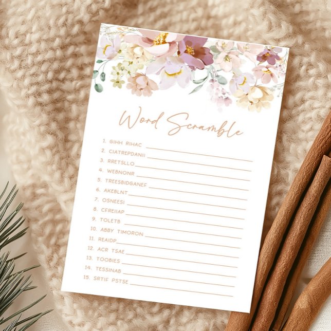 Baby i Bloom Blommigt Ord Scramble Game (Spring Wildflower Baby Shower Word Scramble Game)