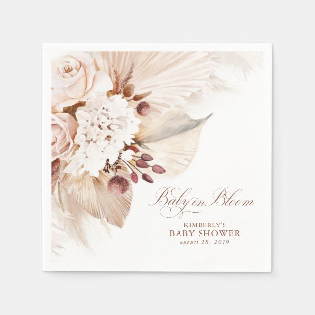 Baby i Bloom Blommigt Pampas Grass Baby Shower Pappersservett (Framsidan)