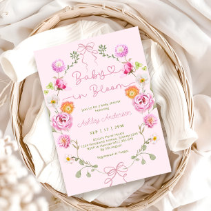 Baby i Bloom Blommigt Rosa Bow Baby Shower Inbjudningar