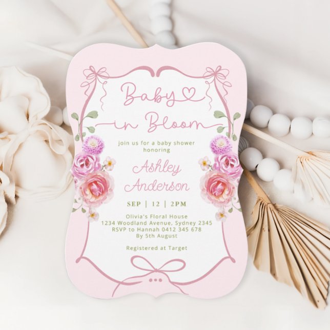 Baby i Bloom Blommigt Rosa Bow Baby Shower Inbjudningar (Skapare uppladdad)