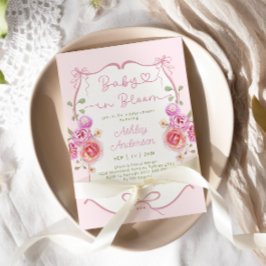 Baby i Bloom Blommigt Rosa Bow Baby Shower Inbjudningar