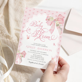 Baby i Bloom Blommigt Rosa Bow Baby Shower Inbjudningar