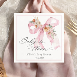 Baby i Bloom Blommigt Rosa Bow Baby Shower Pappersservett