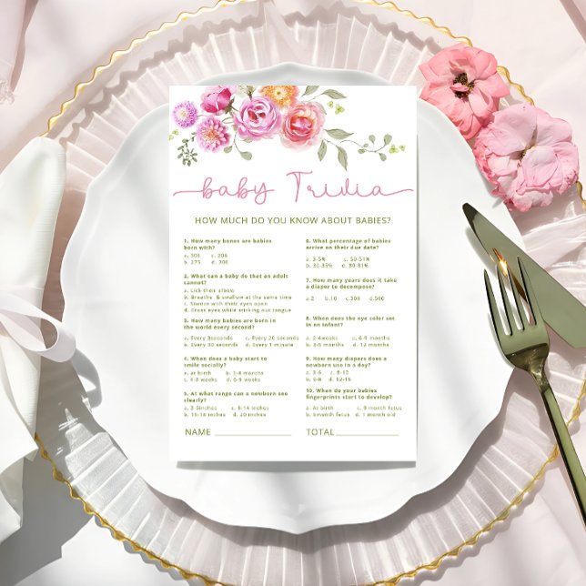 Baby i Bloom Blommigt Rosa Bow Baby Trivia Game (Skapare uppladdad)