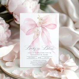 Baby i Bloom Blommigt  rosa Bow babydusch Inbjudningar