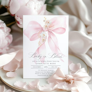 Baby i Bloom Blommigt rosa Bow babydusch Inbjudningar