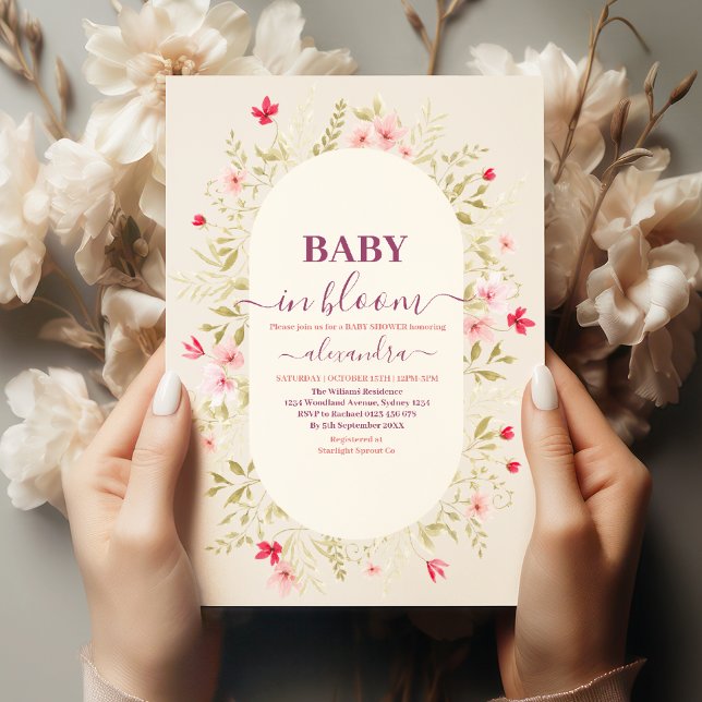 Baby i bloom blommigt vildblommor är könsneutrala inbjudningar (Skapare uppladdad)