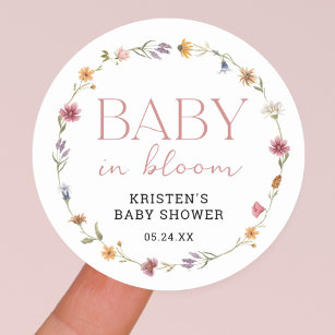 Baby i Bloom Blommigt WildblomGirl Baby Shower Runt Klistermärke