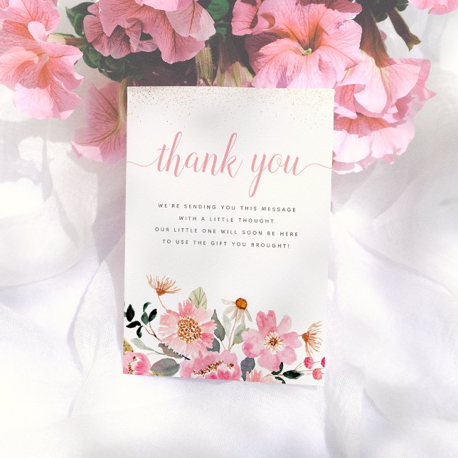 Baby i Bloom Blommigt WildblomGirl Baby Shower Tack Kort (Skapare uppladdad)