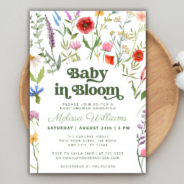 Baby i Bloom Blommigt Wildblomma Baby Shower Inbjudningar