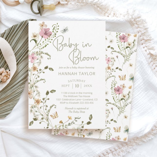 Baby i Bloom Blommigt Wildblomma Baby Shower Inbjudningar (baby in bloom spring wildflower invitation)