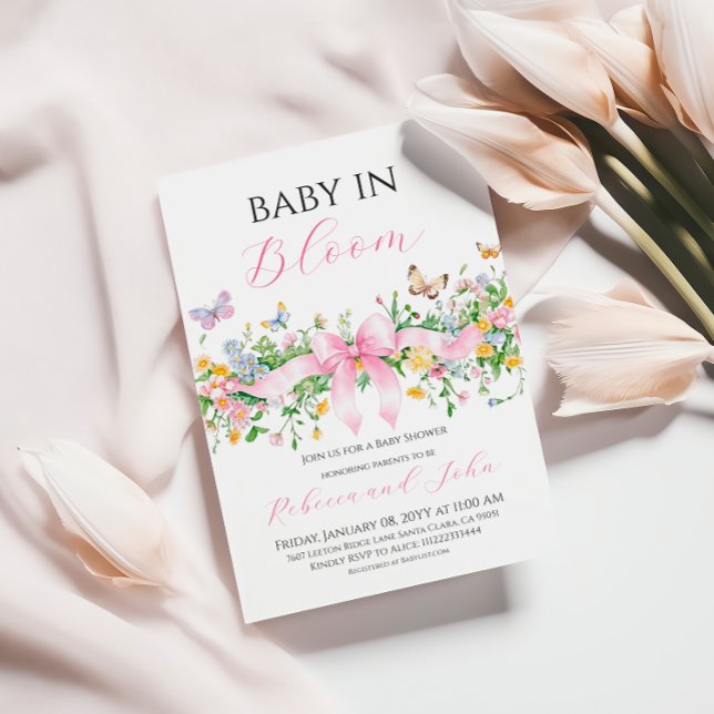 Baby i Bloom Blommigt Wildblomma Bow Baby Shower Inbjudningar (Skapare uppladdad)