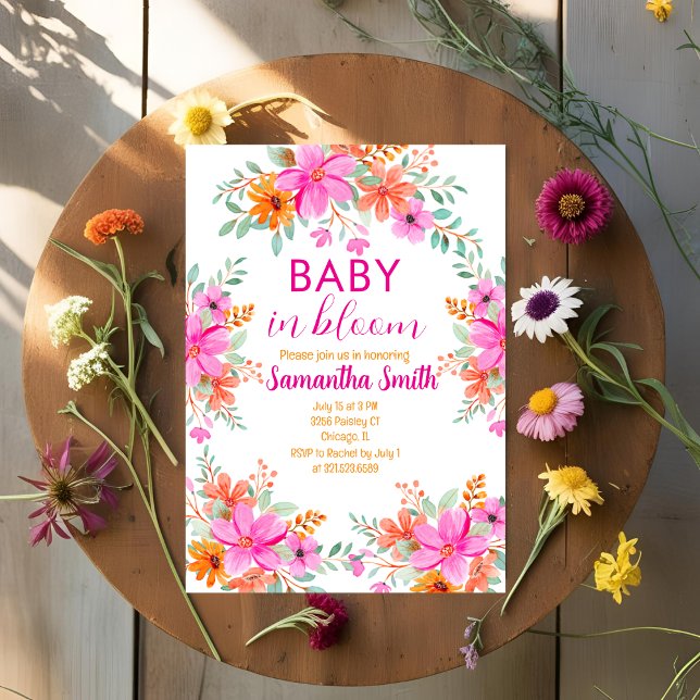 Baby i Bloom-blommigtens ljusa sommardusch Inbjudningar (Skapare uppladdad)
