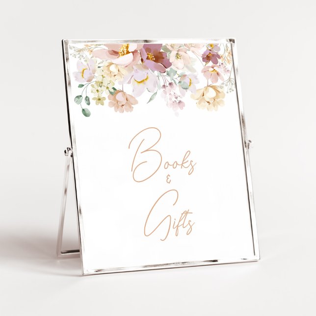 Baby i Bloom Blommigts Baby Shower Bokar och prese Poster (Spring Wildflower Baby Shower Books and Gifts Sign)