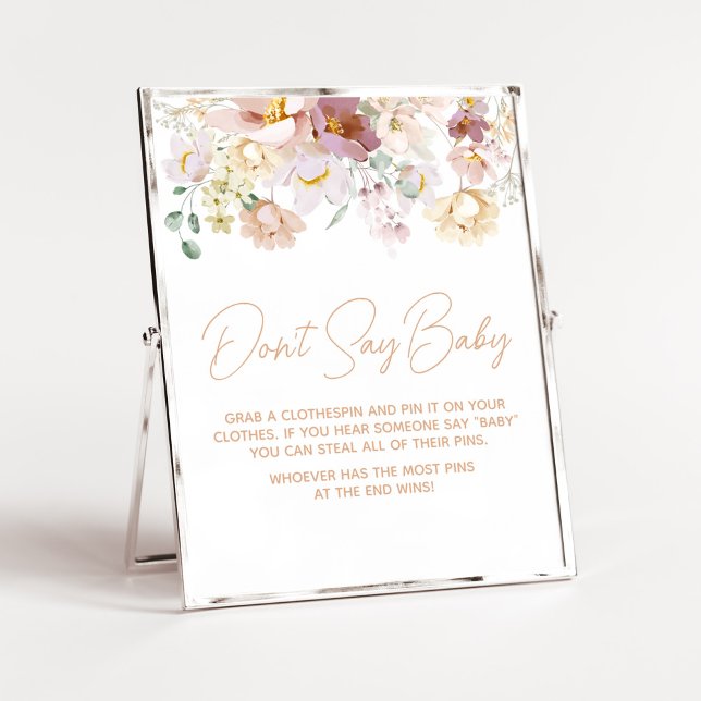 Baby i Bloom Blommigts Baby Shower Säg inte Baby Poster (Spring Wildflower Baby Shower Don't Say Baby Sign)