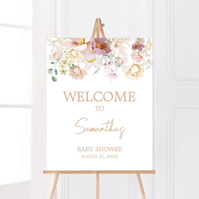 Baby i Bloom Blommigts Baby Shower Välkommen Poster (Spring Wildflower Baby Shower Welcome Sign)