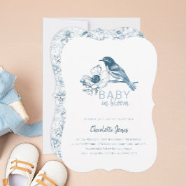 Baby i Bloom Blue Blommigt Baby Shower Inbjudan