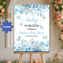 Baby i Bloom Blue Blommigt Baby Shower Välkommen