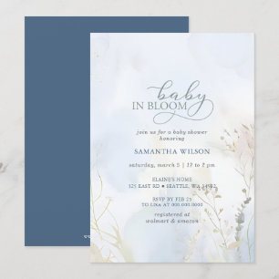 Baby i Bloom Blue Blommigt Boy Shower Inbjudningar