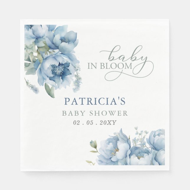 Baby i Bloom Blue Blommigt Boy Shower Pappersservett (Framsidan)