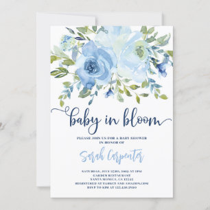 Baby i Bloom Blue blommigt boyinbjudan Inbjudningar