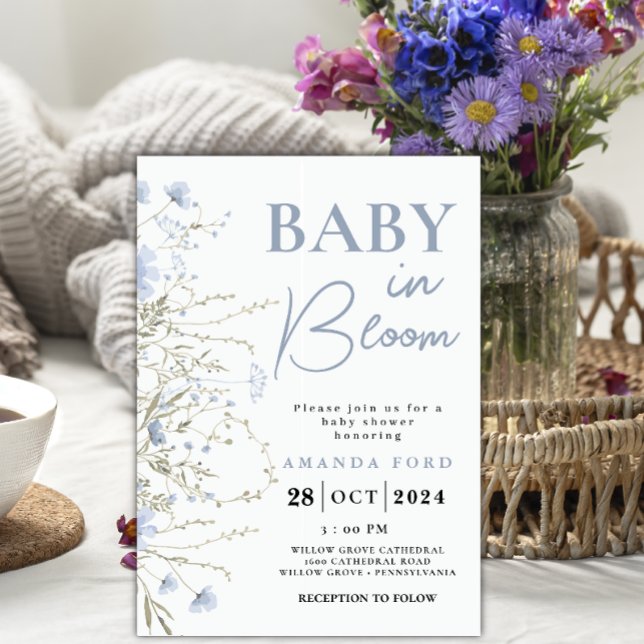Baby i Bloom Blue Blommigt Wildblomma Baby Shower Inbjudningar (Skapare uppladdad)