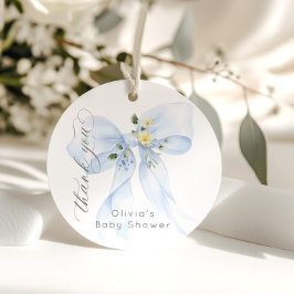 Baby i Bloom Blue Bow Blommigt Tack Gåvor Etiketter
