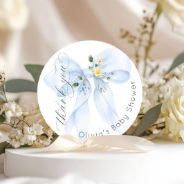 Baby i Bloom Blue Bow Blommigt Tack Runt Klistermärke