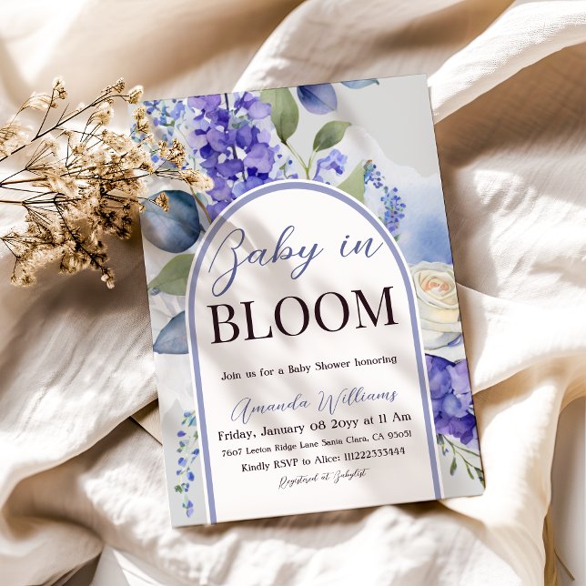 Baby i Bloom Blue Boy Blommigt Baby Shower Inbjudningar (Skapare uppladdad)