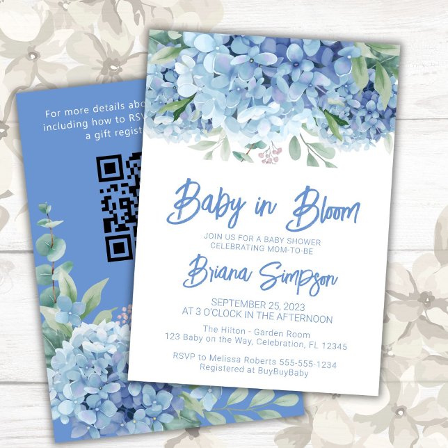Baby i Bloom Blue Hydrangeas Baby Shower Inbjudningar (Skapare uppladdad)