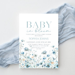 Baby i Bloom Blue Wildblomme Baby Shower Inbjudningar