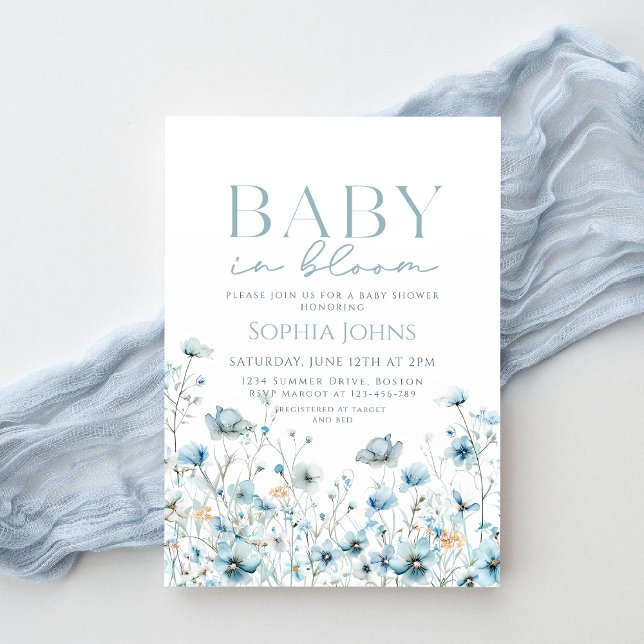 Baby i Bloom Blue Wildblomme Baby Shower Inbjudningar (Skapare uppladdad)