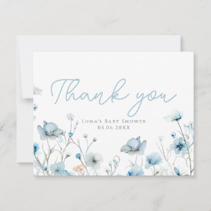 Baby i Bloom Blue Wildblomme Baby Shower Tack Kort