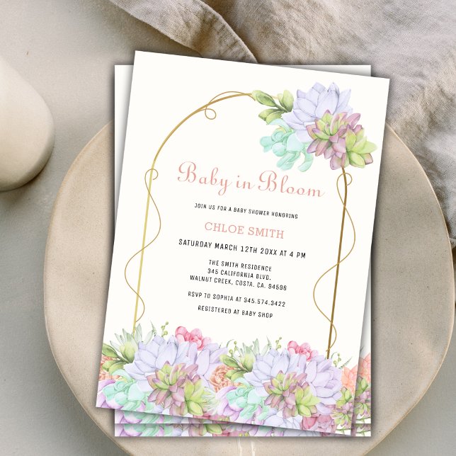 Baby i Bloom Boho Arch Cactus Baby Shower Inbjudningar (Baby In Bloom Boho Arch Cactus Baby Shower Invitation)