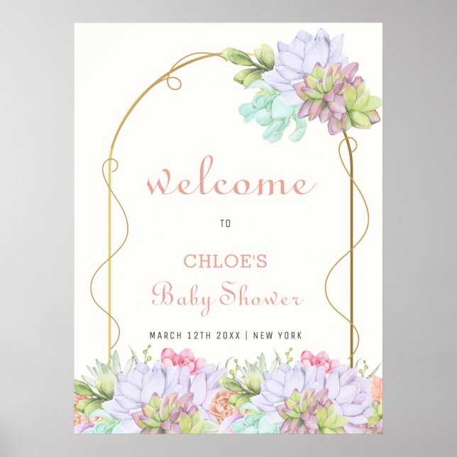 Baby i Bloom Boho Arch Cactus Baby Shower Välkomme Poster (Framsidan)