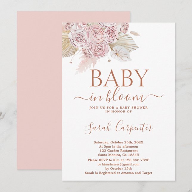 Baby i Bloom Boho Baby Shower Girl-inbjudan Inbjudningar (Fram/baksida)