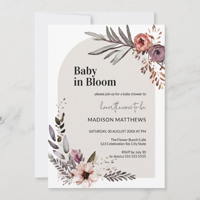 Baby i Bloom Boho Blommigt Baby Shower Inbjudningar (Framsida)