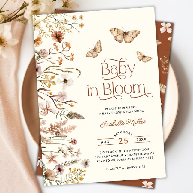 Baby i Bloom Boho Blommigt Baby Shower Inbjudningar (Baby In Bloom Boho Floral Baby Shower Invitation)