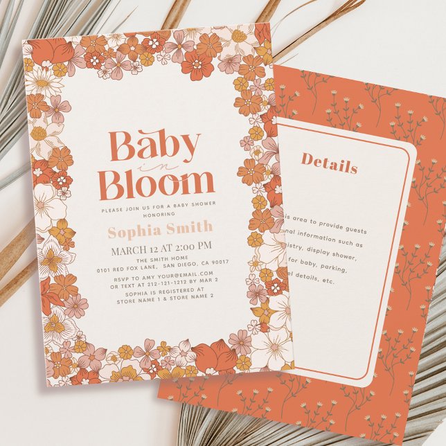 Baby i Bloom Boho Blommigt Information om babyvisn Inbjudningar (Skapare uppladdad)