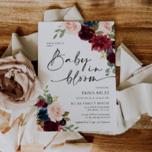 Baby i Bloom Boho Burgundy Baby Shower Inbjudningar