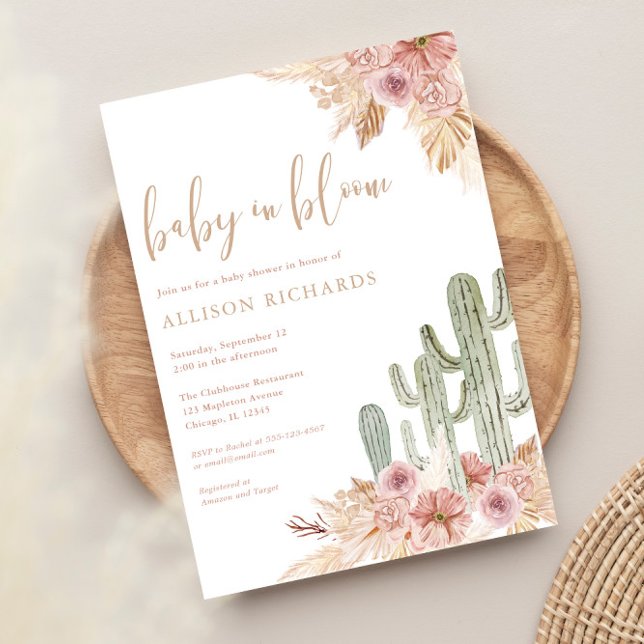 Baby i Bloom boho cactus pampas puckeldusch Inbjudningar (Skapare uppladdad)