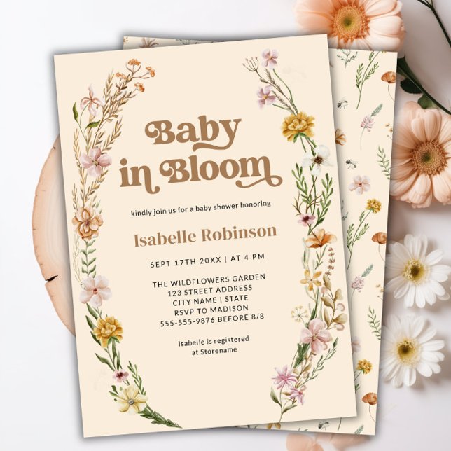 Baby i Bloom Boho Chic Blommigt Baby Shower Inbjudningar (Baby in Bloom Boho Chic Floral Baby Shower Invitation)