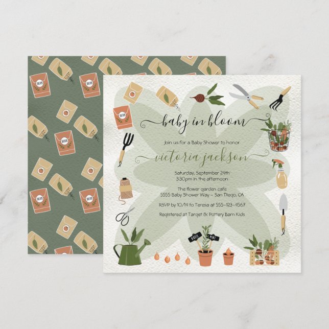 Baby i Bloom Boho Garden Baby Shower-inbjudan Inbjudningar (Fram/baksida)