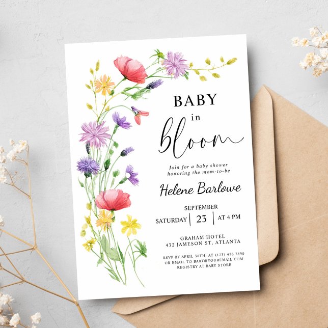 Baby i Bloom Boho Garden Wildblomme Baby Shower Inbjudningar (Baby in Bloom Boho Garden Wildflower Baby Shower Invitation)