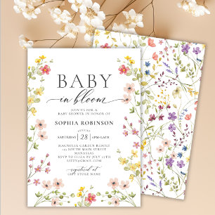 Baby i Bloom Boho Meadow Wildblomme Baby Shower Inbjudningar