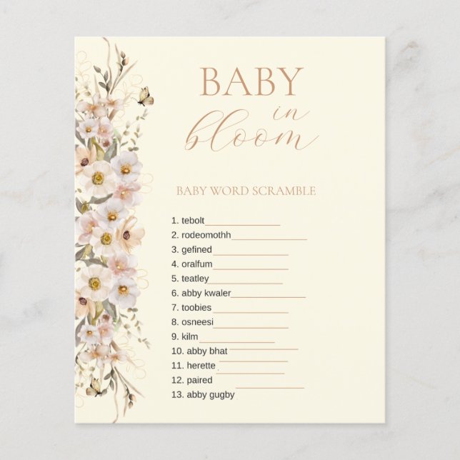 Baby i Bloom Boho Neutralt Baby Shower Game (Framsida)