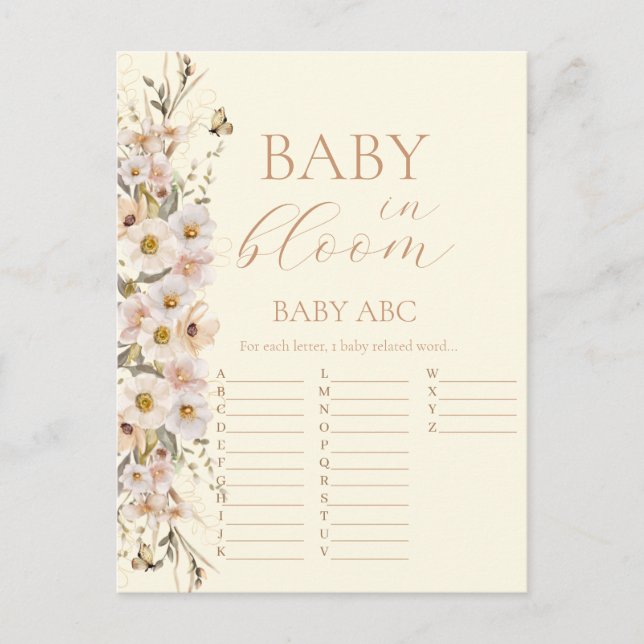 Baby i Bloom Boho Neutralt Baby Shower Game Vykort (Framsida)