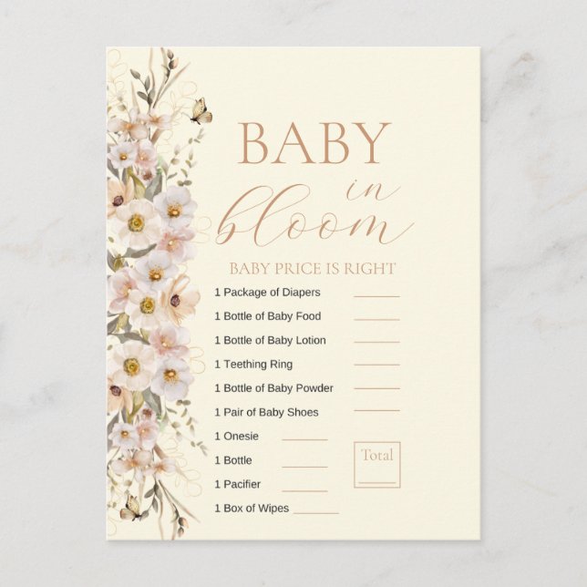 Baby i Bloom Boho Neutralt Baby Shower Game Vykort (Framsida)