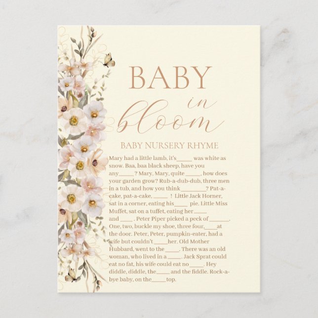 Baby i Bloom Boho Neutralt Baby Shower Game Vykort (Framsida)